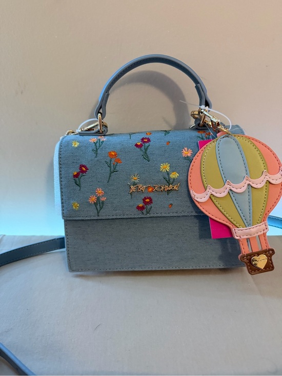 Betsey Johnson Handbags - Betsey Johnson Blue Floral Embroidered Top-Handle Bag